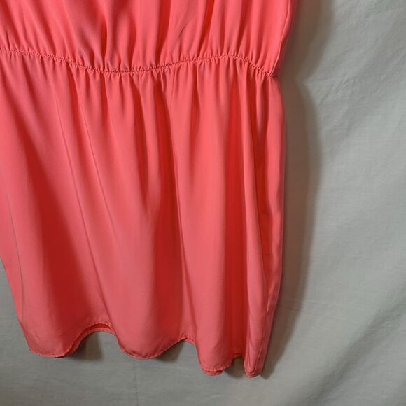 Amanda Uprichard Coral Pink Silk V-Neck Gathered Waist Sleeveless Dress Size L - Picture 7 of 12